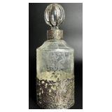 Wolf and Knell .800 Silver Cased Etched Glass Stoppered Bottle