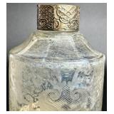 Wolf and Knell .800 Silver Cased Etched Glass Stoppered Bottle