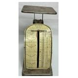 Collection of Scales- One Foreign Letter Scale, One Precision Postal Scale and one Decorative Hill Farms Feed Grain Hanging Scale