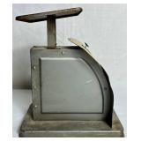 Collection of Scales- One Foreign Letter Scale, One Precision Postal Scale and one Decorative Hill Farms Feed Grain Hanging Scale
