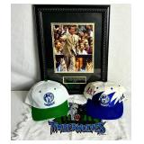 Minnesota Timberwolves Flip Saunders Framed Autographed Photo 2001/2002 plus Timberwolves Hats and Towel