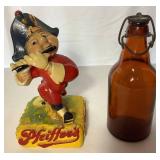 Pfeiffer Brewing Company Chalkware Statue and Antique Glass Beer Bottle with Cap
