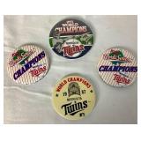 Collection of Minnesota Twins 1987 and 1991 Memorabilia - Homer Hankies, Buttons, Wheaties Boxes, Mug, Plates, Newspaper plus 3 Twins Baseball Caps