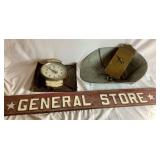 Vintage Purina Cow Chow Hanging Scale,  Chas. Forschner & Sons Double Sided Hanging Spring Scale and General Store Sign