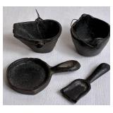 Cast Iron Bundle - Vintage Princess Miniature Stove, Wagner Ware 6.5" Skillet and Cast Cauldron