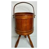 Antiique Firken Wooden Sugar Bucket, Primitive Wooden Bucket  and Early American Wood Firkin Sewing Box