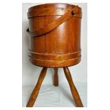 Antiique Firken Wooden Sugar Bucket, Primitive Wooden Bucket  and Early American Wood Firkin Sewing Box