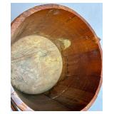Antiique Firken Wooden Sugar Bucket, Primitive Wooden Bucket  and Early American Wood Firkin Sewing Box