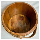 Antiique Firken Wooden Sugar Bucket, Primitive Wooden Bucket  and Early American Wood Firkin Sewing Box