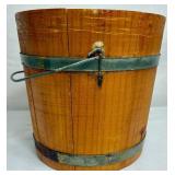 Antiique Firken Wooden Sugar Bucket, Primitive Wooden Bucket  and Early American Wood Firkin Sewing Box