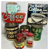 Coffee Bundle #2 - Coffee Signs, Coffee Tins, Champ and Hills Bros Coffee Glass Jars