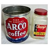 Coffee Bundle #2 - Coffee Signs, Coffee Tins, Champ and Hills Bros Coffee Glass Jars