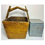 Antique Farmhouse Wooden Vegetable Bin and Clarion Dairy Metal Porch Milk Box