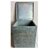 Antique Farmhouse Wooden Vegetable Bin and Clarion Dairy Metal Porch Milk Box