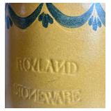 American Salt Glazed Cobalt Blue Bird Stoneware Crock Lamp and Rovland Stoneware Lamp