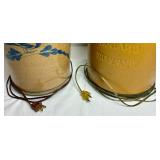 American Salt Glazed Cobalt Blue Bird Stoneware Crock Lamp and Rovland Stoneware Lamp