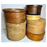Vintage General Store Bent Wood Dry Measure Containers and Wooden Cheese Boxes