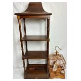 Chinese Bamboo Hand Carved Hanging Bird Cage with Pagoda Top 3 Shelf Display Unit 13" x 8" x 38"