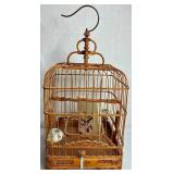 Chinese Bamboo Hand Carved Hanging Bird Cage with Pagoda Top 3 Shelf Display Unit 13" x 8" x 38"