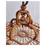 Chinese Bamboo Hand Carved Hanging Bird Cage with Pagoda Top 3 Shelf Display Unit 13" x 8" x 38"
