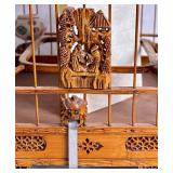 Chinese Bamboo Hand Carved Hanging Bird Cage with Pagoda Top 3 Shelf Display Unit 13" x 8" x 38"