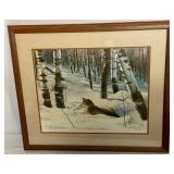 Two Framed Prints, Big Horn Sheep Rams & Wolf Print by Les Grundwald - Signed & Numbered