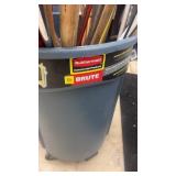 Bulk Lot of Lawn and Garden Tools in Rubbermaid Brute Can