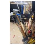 Bulk Lot of Lawn and Garden Tools in Rubbermaid Brute Can