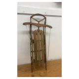 Vintage Wooden Sled with Metal Runners and Rope Pull