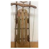 Vintage Wooden Sled with Metal Runners and Rope Pull