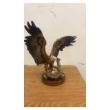 Detailed Bald Eagle with Nest Figurine on Wooden Base