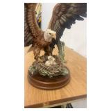 Detailed Bald Eagle with Nest Figurine on Wooden Base