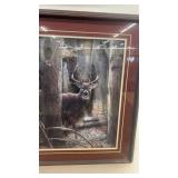 Framed Wildlife Artwork Featuring Deer in Forest