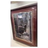 Framed Wildlife Artwork Featuring Deer in Forest