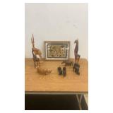 African Animal Wood Carvings and Framed Folk Art Set