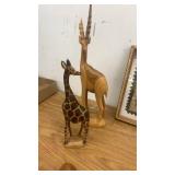 African Animal Wood Carvings and Framed Folk Art Set