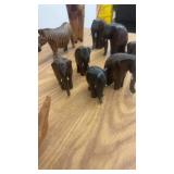 African Animal Wood Carvings and Framed Folk Art Set