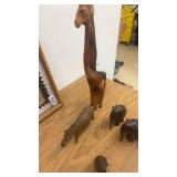 African Animal Wood Carvings and Framed Folk Art Set