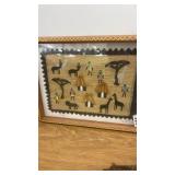 African Animal Wood Carvings and Framed Folk Art Set