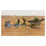 Collection of Vintage Ceramic Decanters Including Deer and Fish Designs