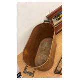 Antique Farmhouse Decor Lot with Metal Tub, Wall Mirror, and Primitive Tools