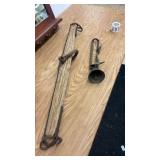 Antique Farmhouse Decor Lot with Metal Tub, Wall Mirror, and Primitive Tools