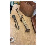 Antique Farmhouse Decor Lot with Metal Tub, Wall Mirror, and Primitive Tools