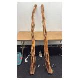 Pair of Rustic Carved Wooden Walking Sticks