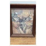 Framed Wildlife Art Print Featuring Deer by S. Larson, Dated 1978