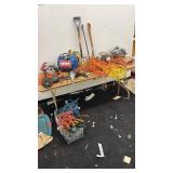 Assorted Power Tools, Hand Tools, Extension Cords, and Air Tank Lot