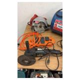 Assorted Power Tools, Hand Tools, Extension Cords, and Air Tank Lot