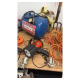 Assorted Power Tools, Hand Tools, Extension Cords, and Air Tank Lot