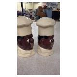 Pair of Vintage Ceramic Chef Salt and Pepper Shakers with Cork Stoppers