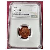 1945-D Wheat Penny - NGC MS65 RD